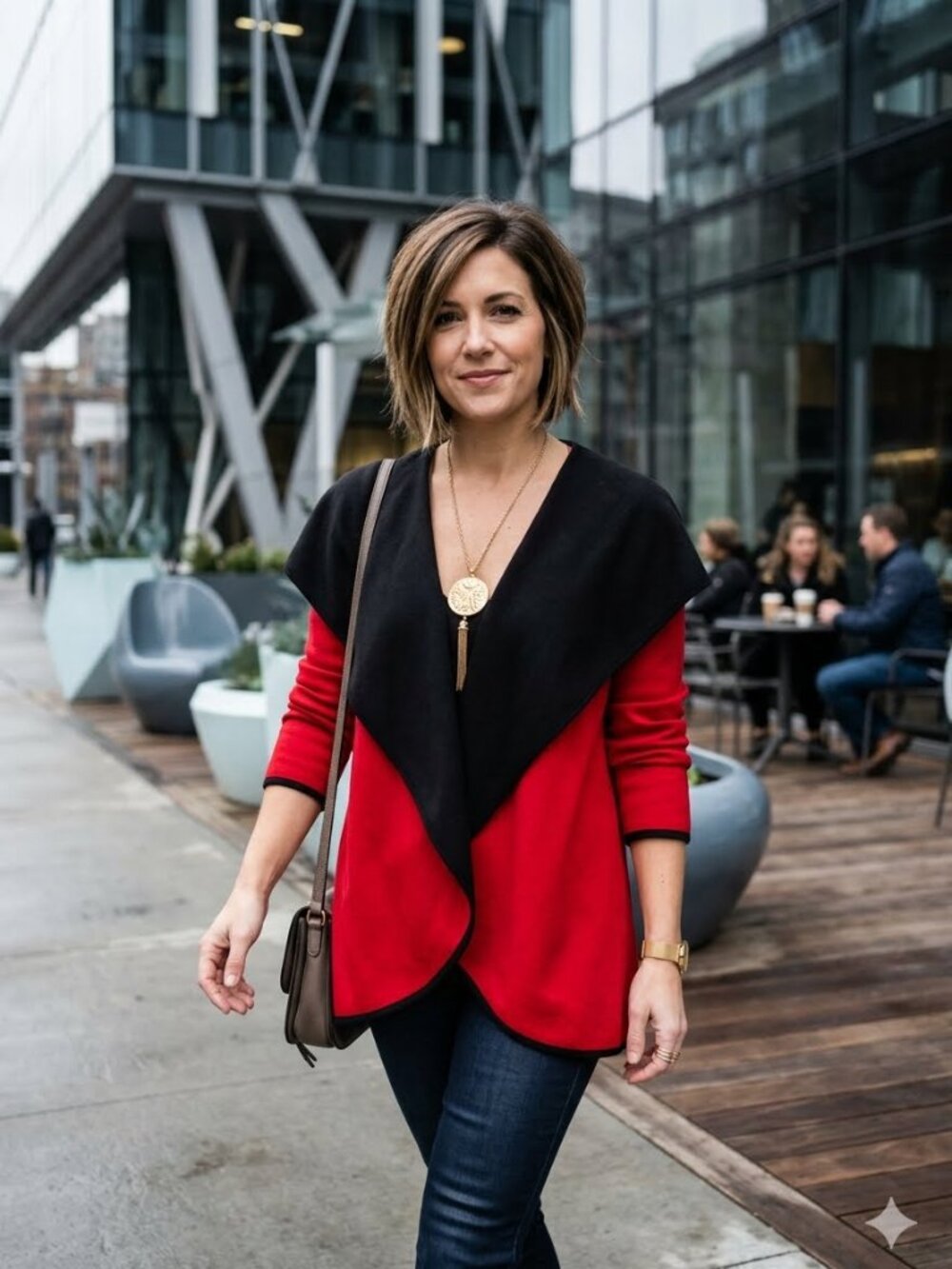 Angel Apparel Women's Size Large Black & Red Long Sleeve Open Front Cardigan